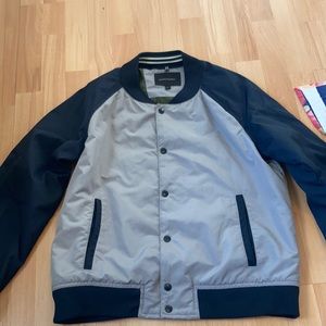 Like new banana republic gray and navy baseball button down jacket size Large